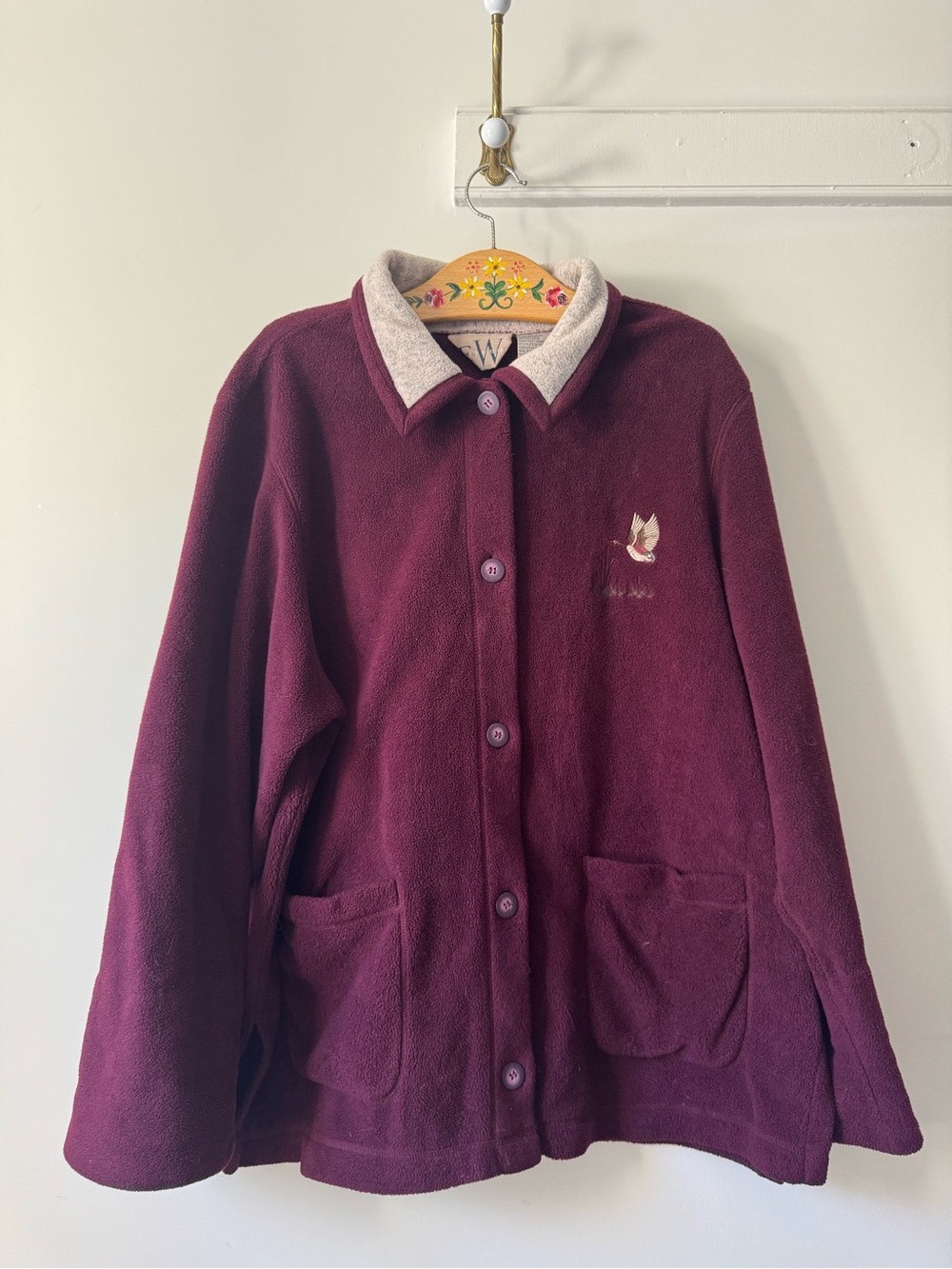 Vintage Burgundy Duck Fleece Jacket with Cream Collar